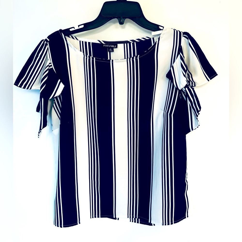 Roz Ali striped short sleeve blouse,M🦋